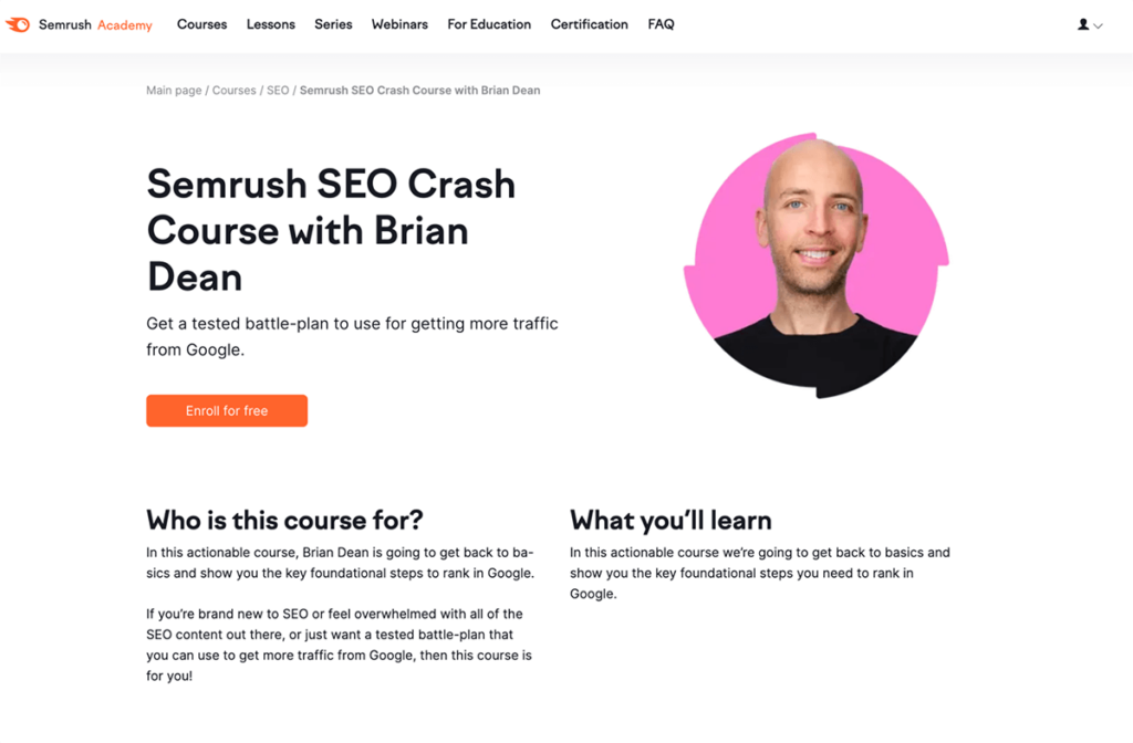Semrush SEO Crash Course with Brian Dean