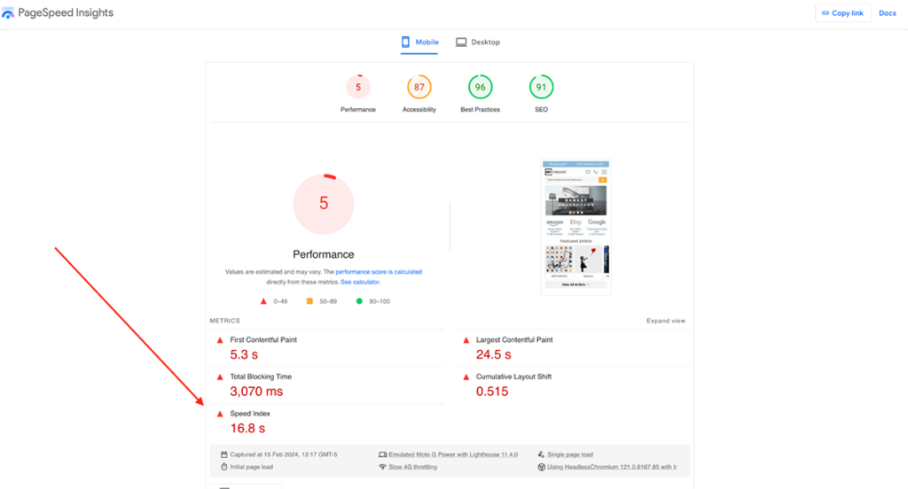 Page speed insights