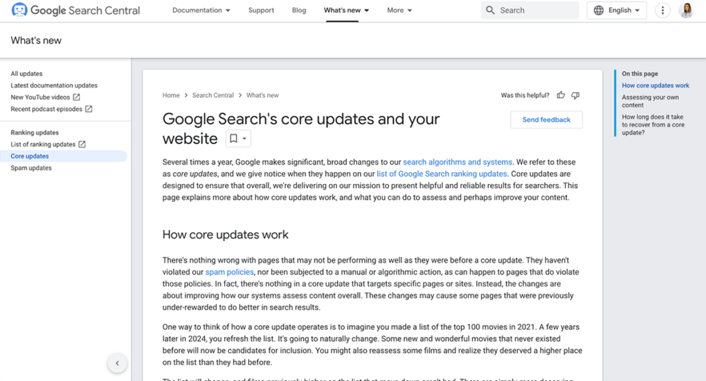 Google Core Update Newsfeed