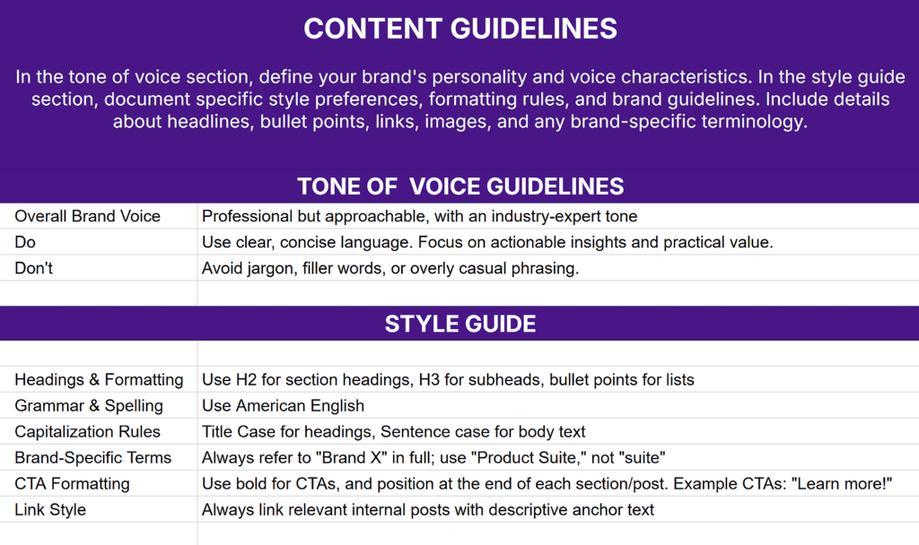 Content Strategy Template – Content Guidelines