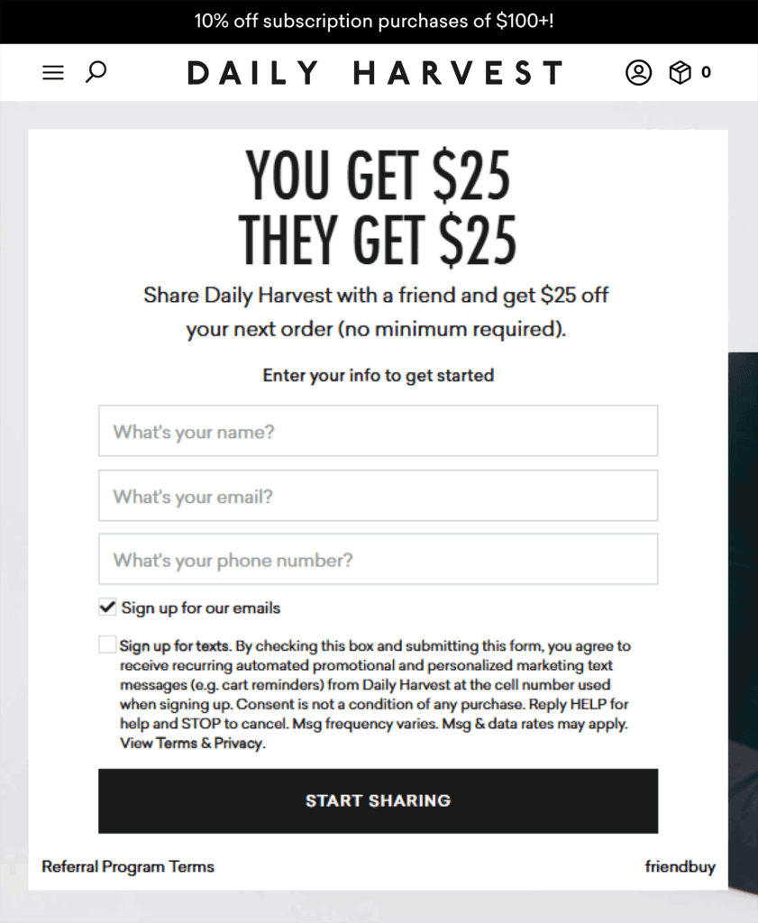 Daily Harvest – Referral programs