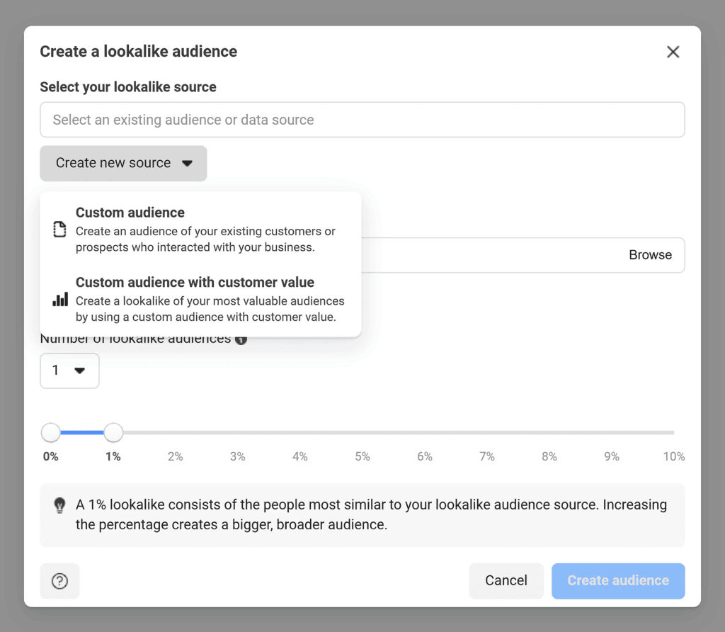 Facebook – Create an audience
