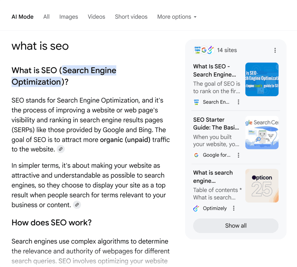 Google AI Mode – What is SEO