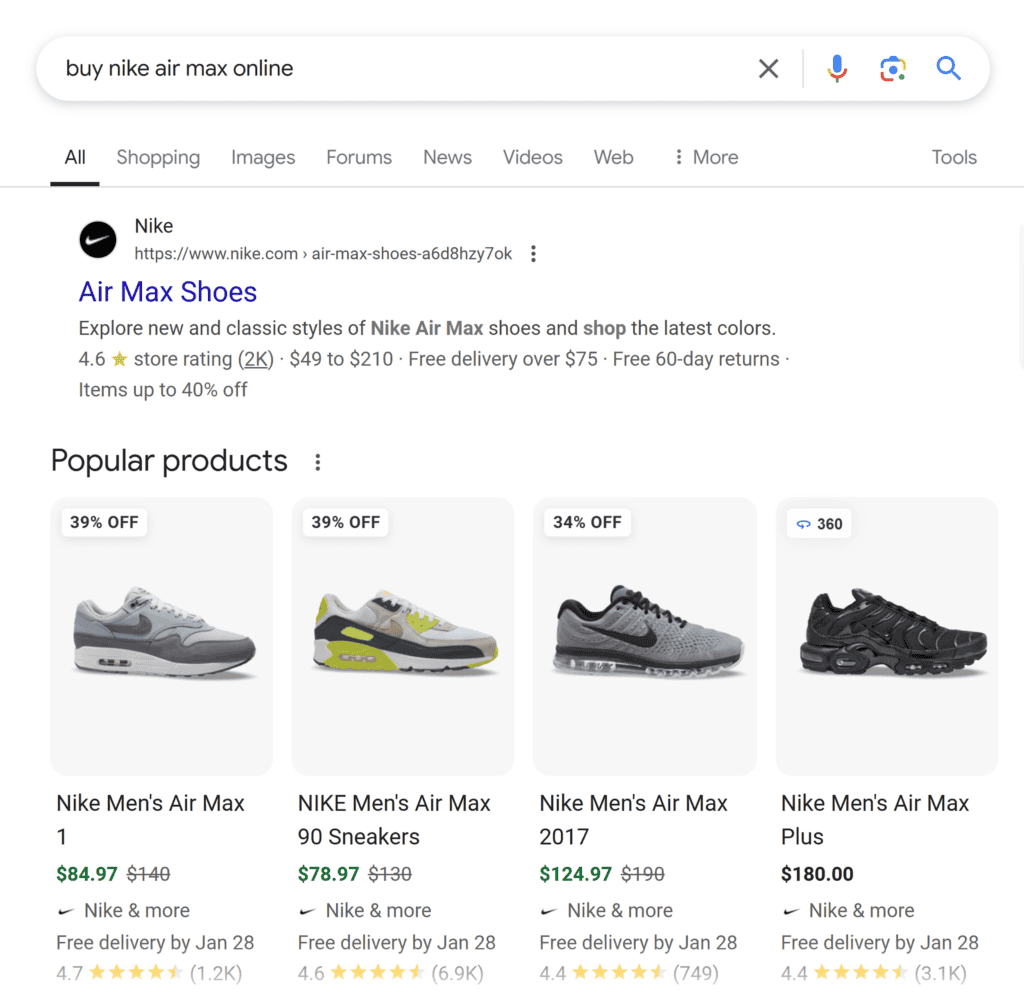 Google SERP – Buy Nike Air Max online