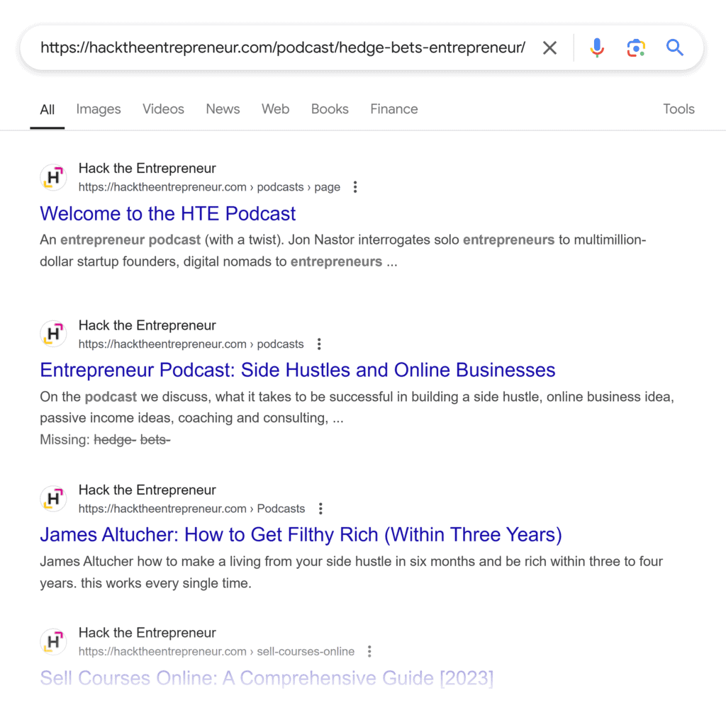 Google SERP – Hack the entrepreneur – Orphan page