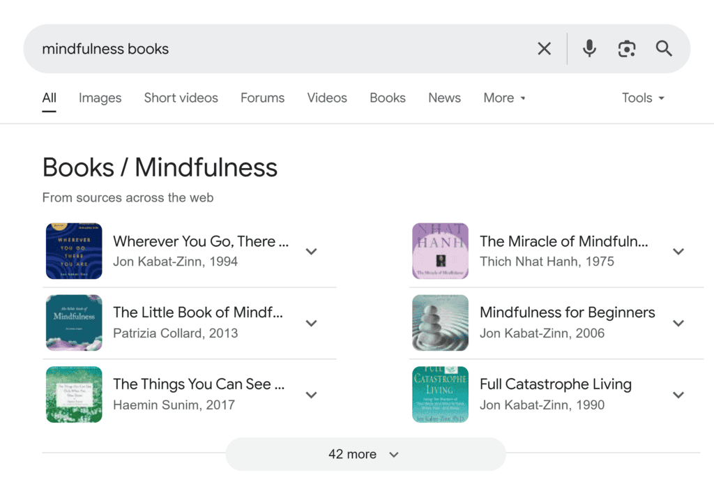 Google SERP – Mindfulness books – Books