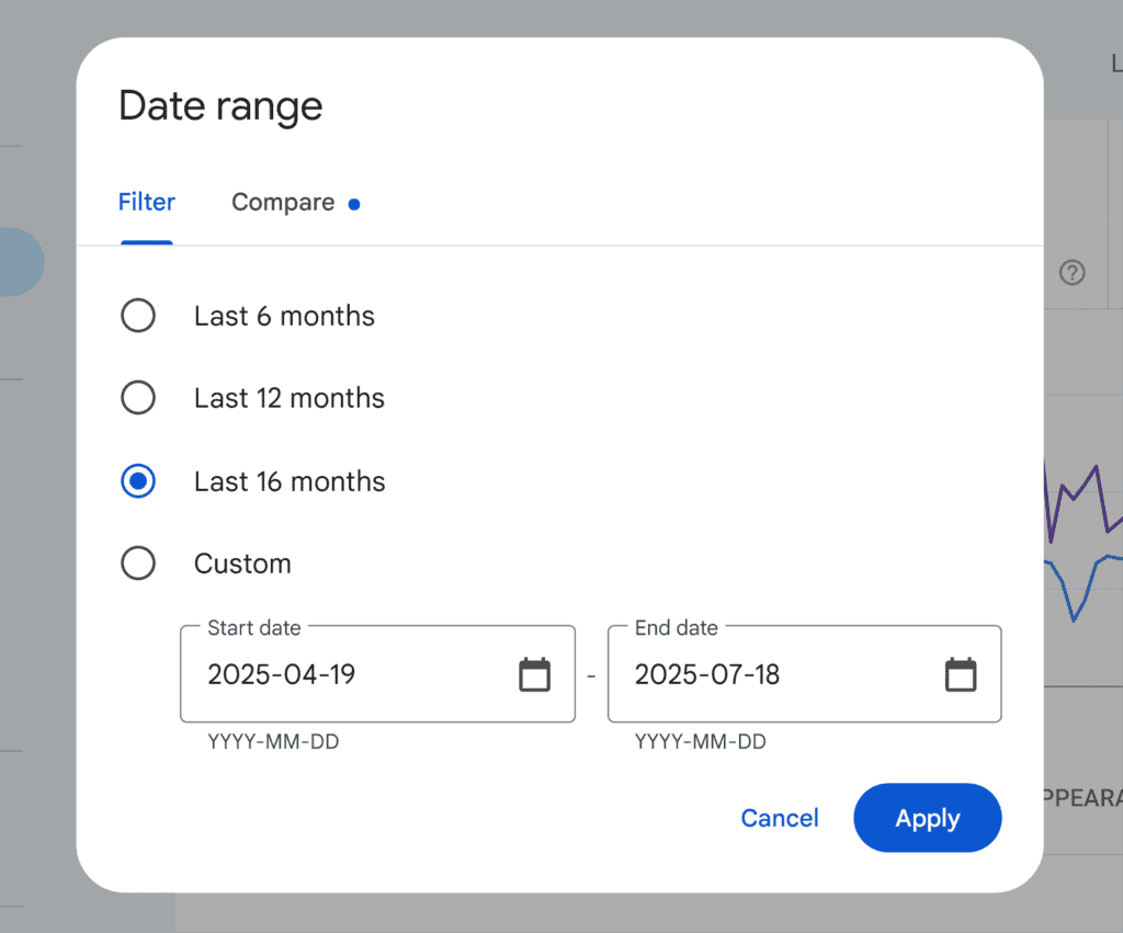 GSC – Performance report – Date range