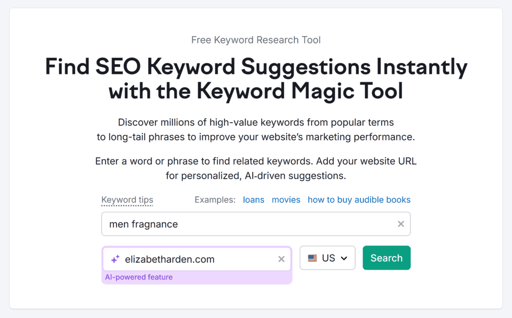 Keyword Magic Tool – Elizabeth Arden – Search
