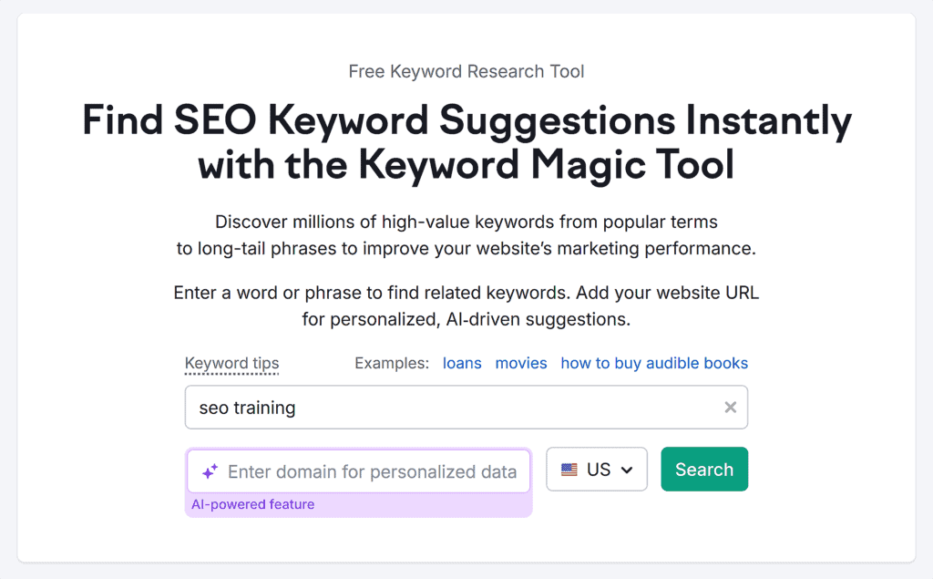 Keyword Magic Tool – SEO training – Search