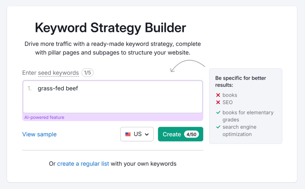 Keyword Strategy Builder – Grass-fed beef – Search
