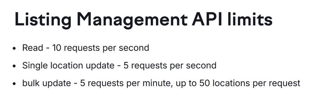Listing Management – API limits