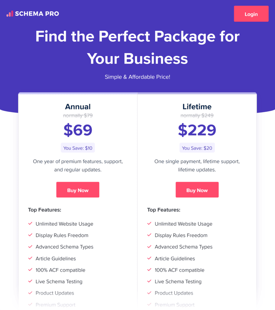 Schema Pro – Pricing