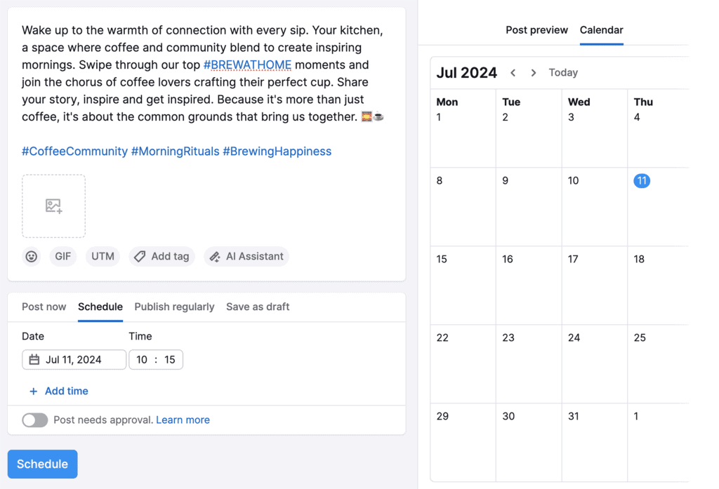 Semrush Social AI – Schedule
