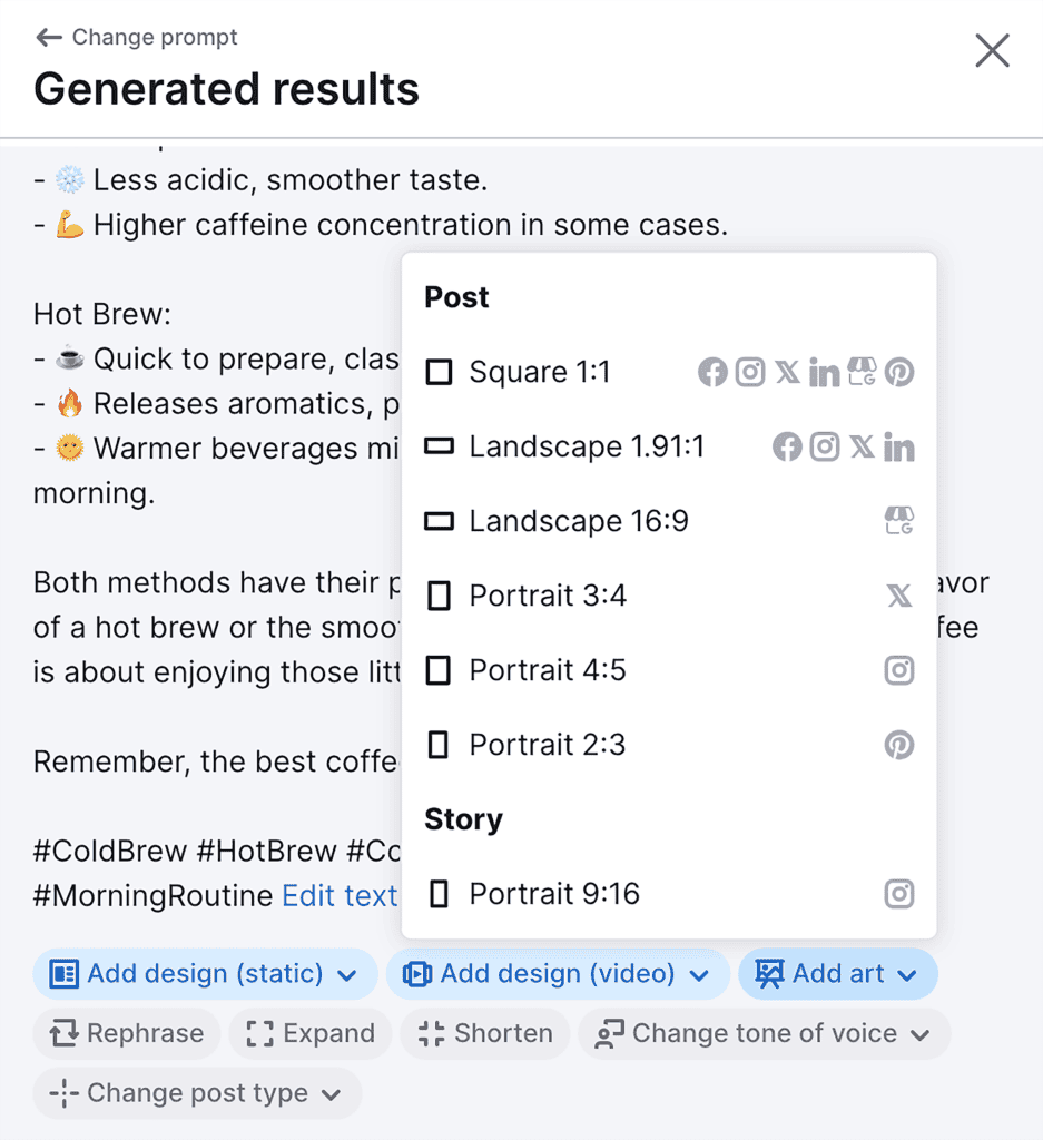 Social Content AI – Generated results