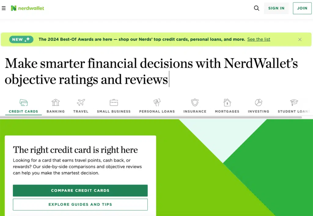 Nerdwallet homepage
