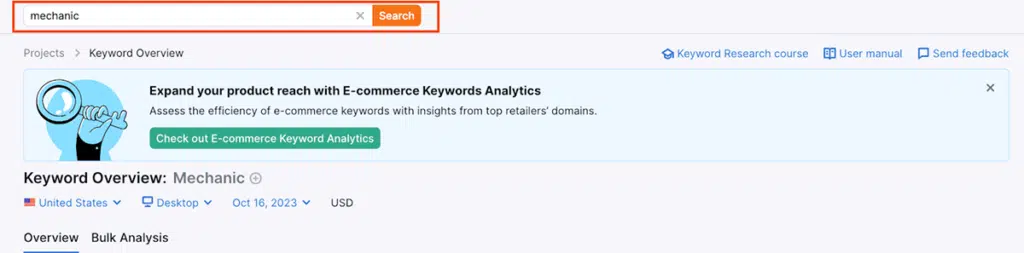 Semrush Keyword Overview tool