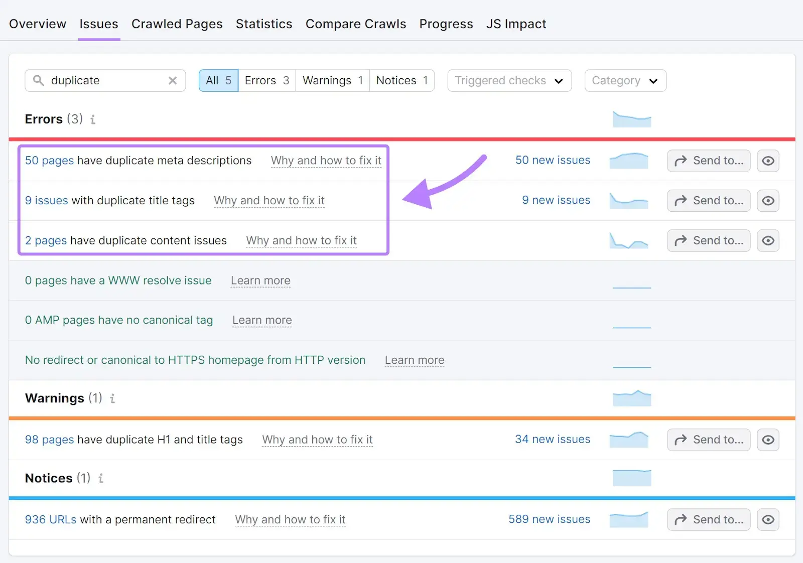 Semrush Site Issues Errors
