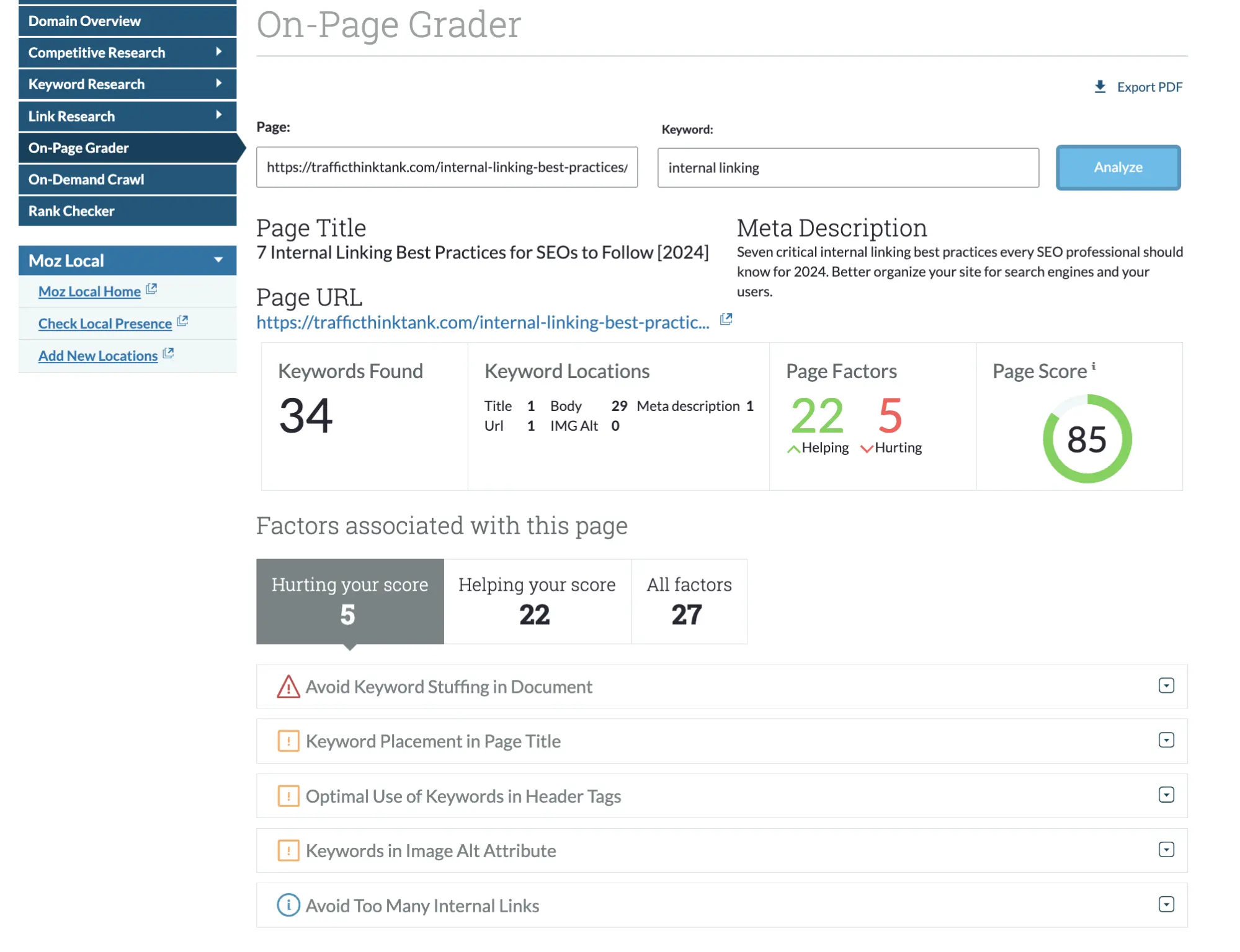 Moz On-Page Grader