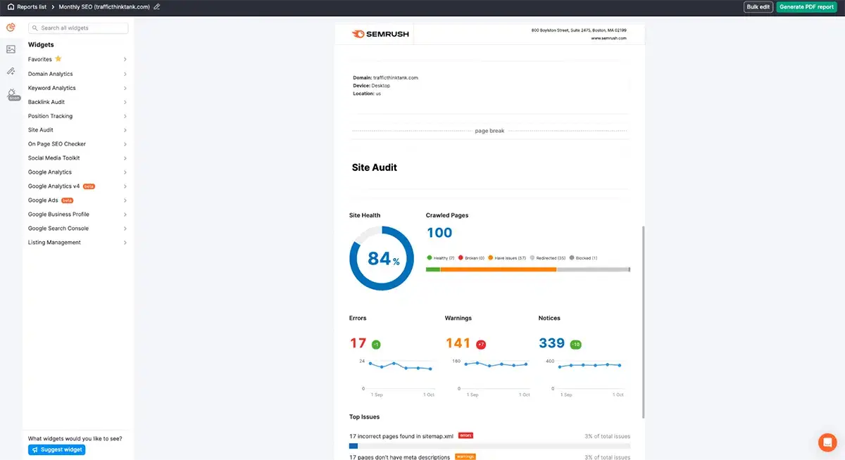 Semrush Site Audit