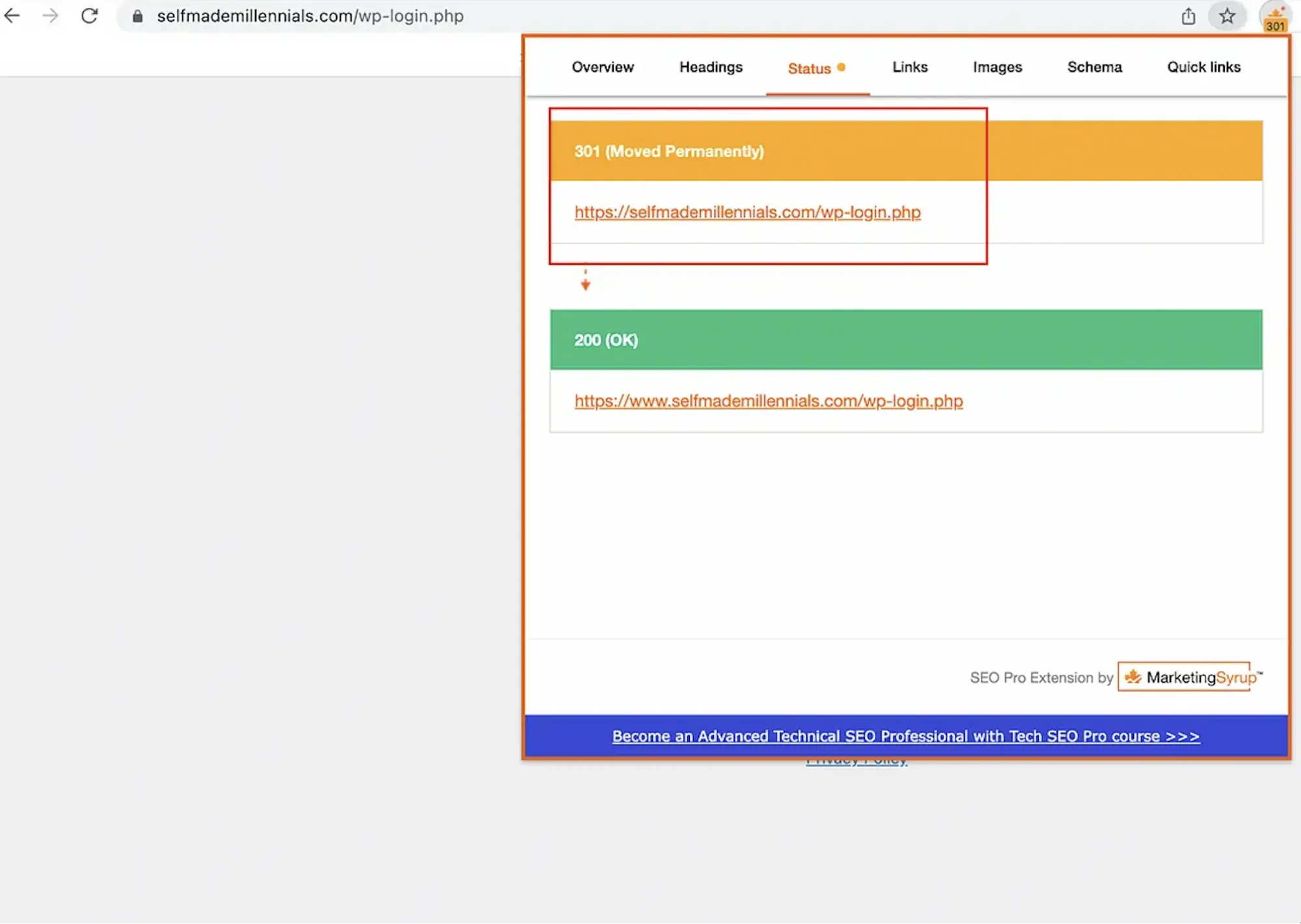 Checking redirects with Chrome extension