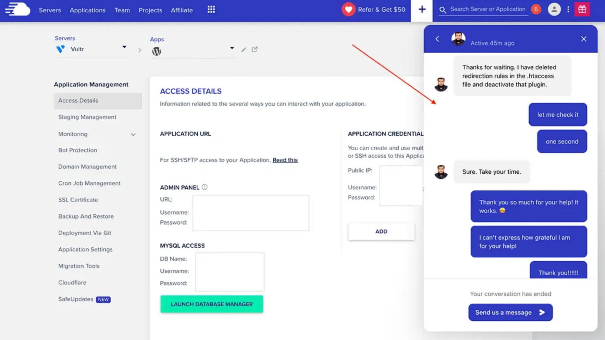 Hosting support chat